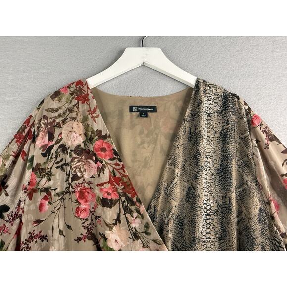 INC Peplum Faux Wrap Top Women's Size 4X Chiffon Floral Snake Mixed Print Sheer - Picture 2 of 11